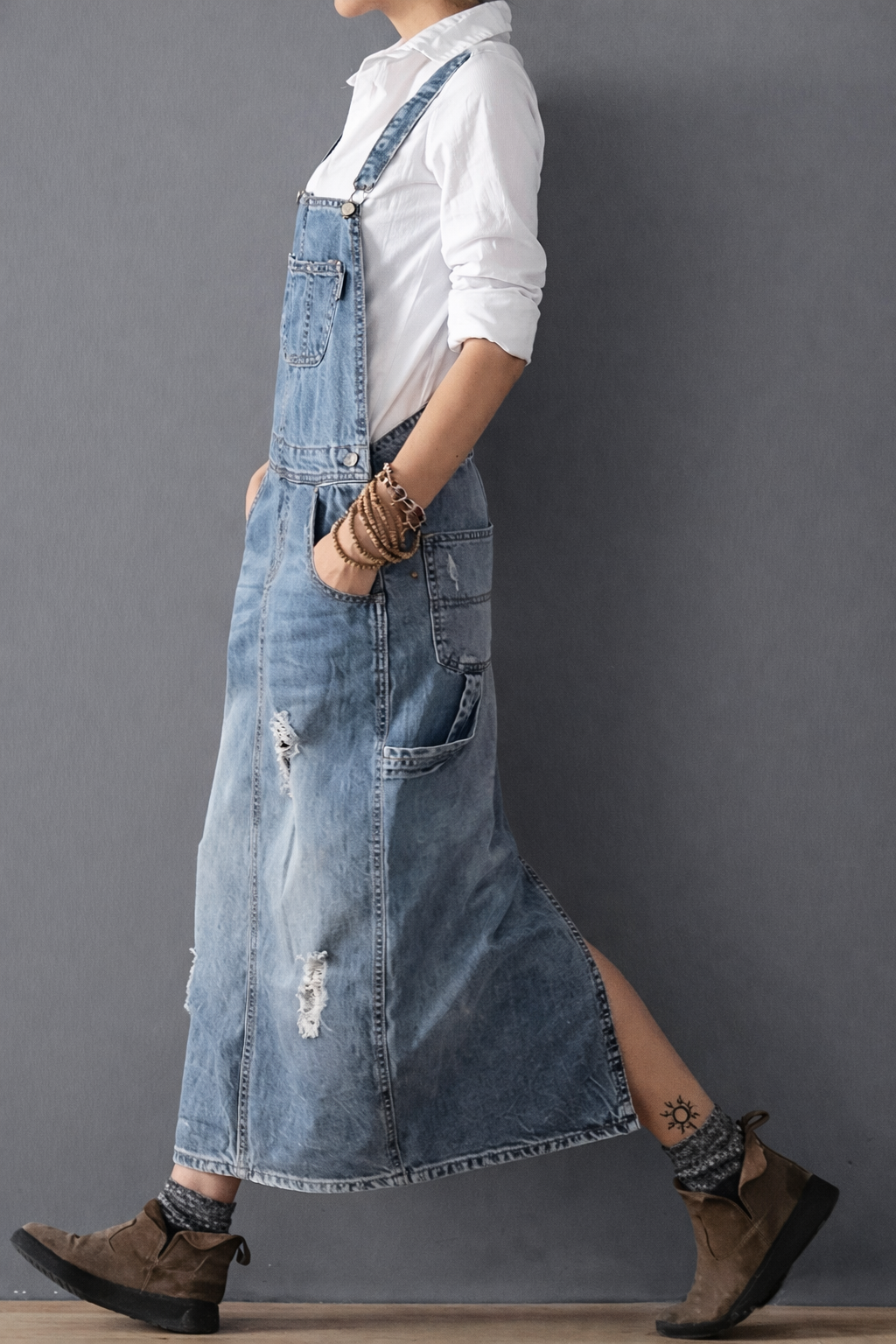 Salopette en jean délavé