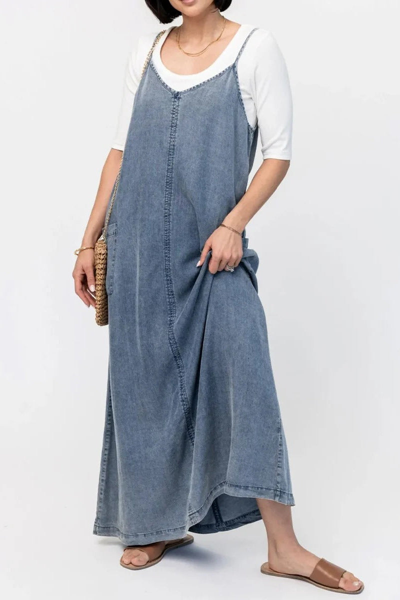 Salopette style robe longue en jean ample