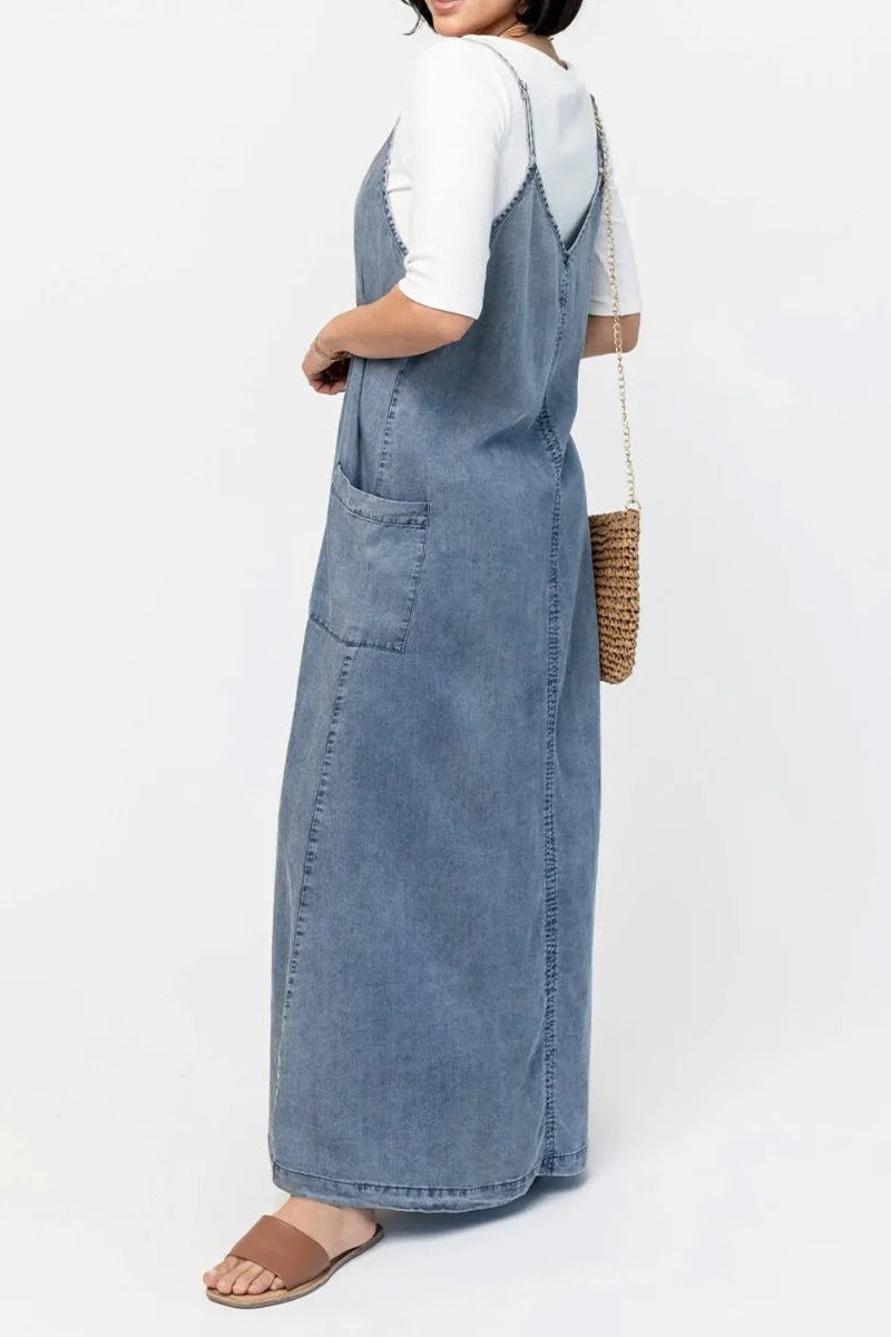 Salopette style robe longue en jean ample