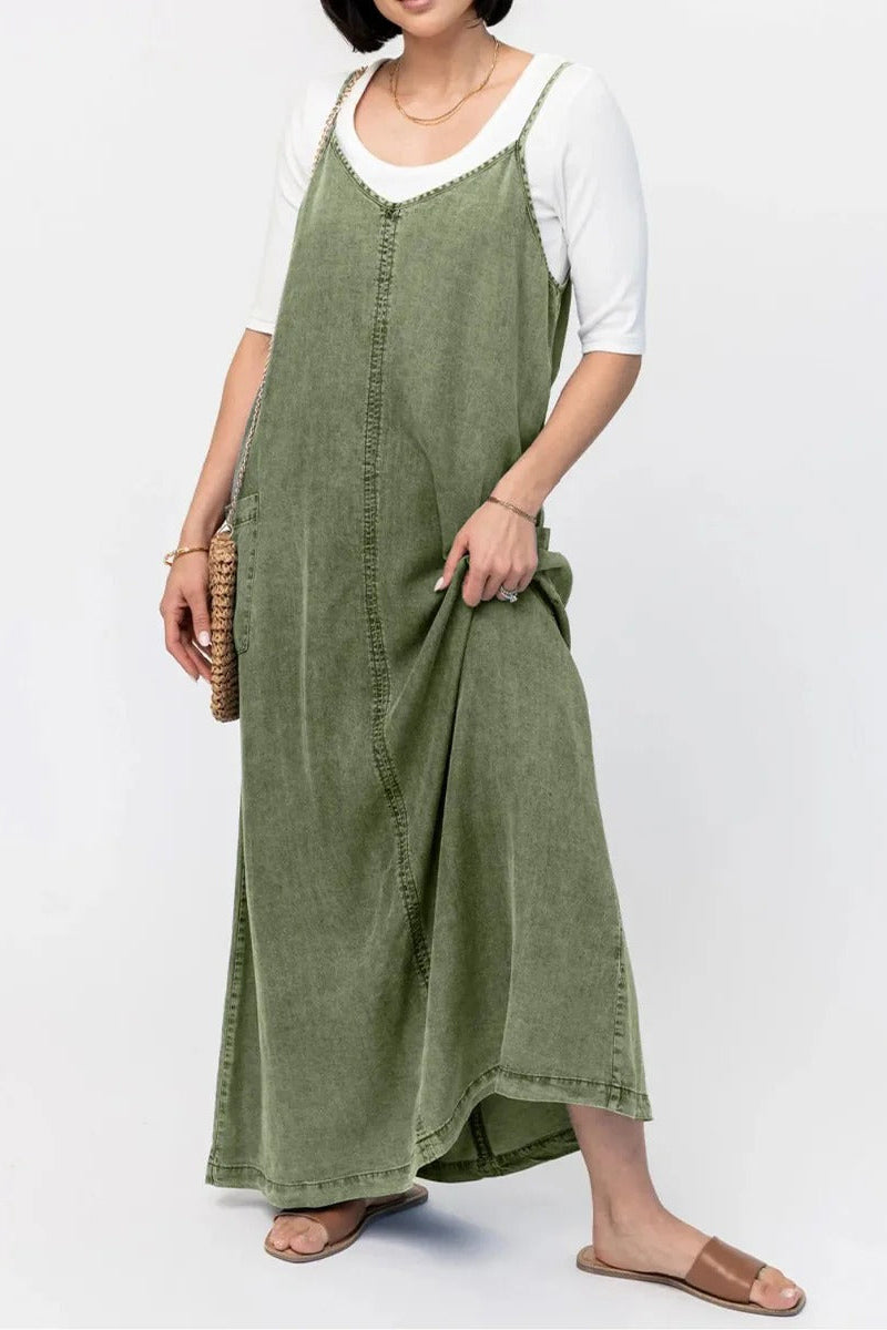 Salopette style robe longue en jean ample