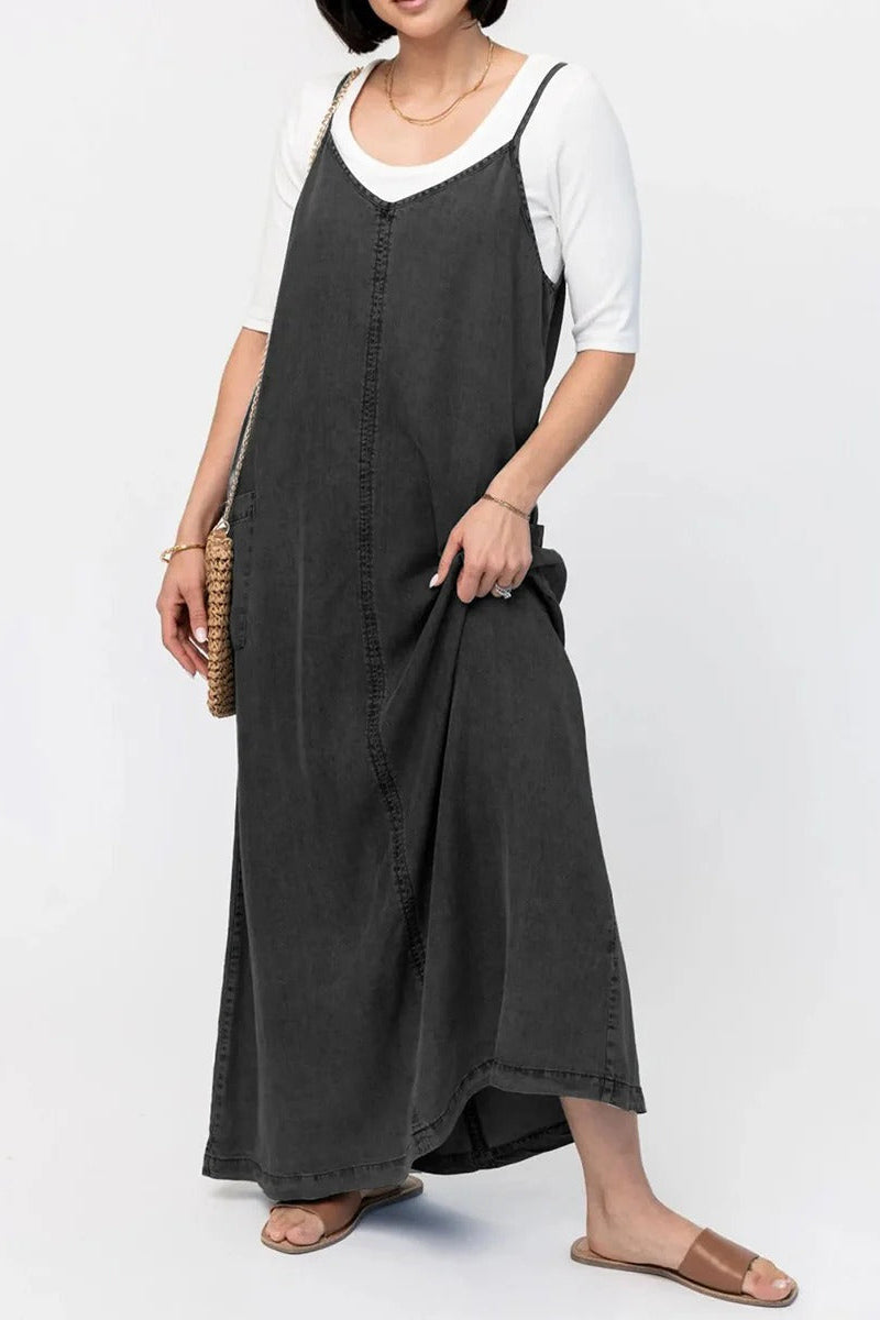 Salopette style robe longue en jean ample